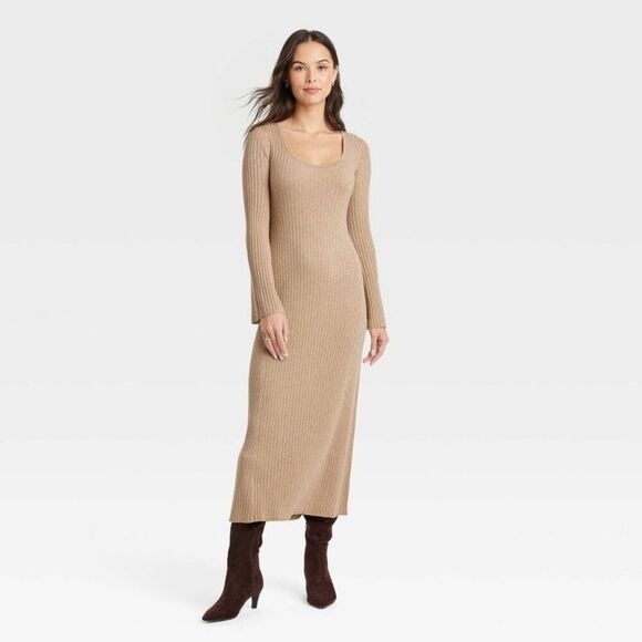 A New Day Dresses & Skirts - Open Box - A New Day - Women's Long Sleeve Maxi Sweater Dress - A New Day Gold